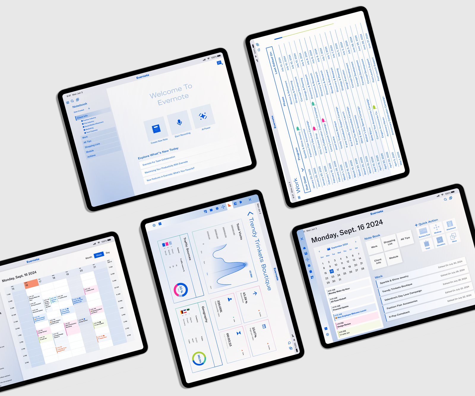 Evernote tablet interface mockups