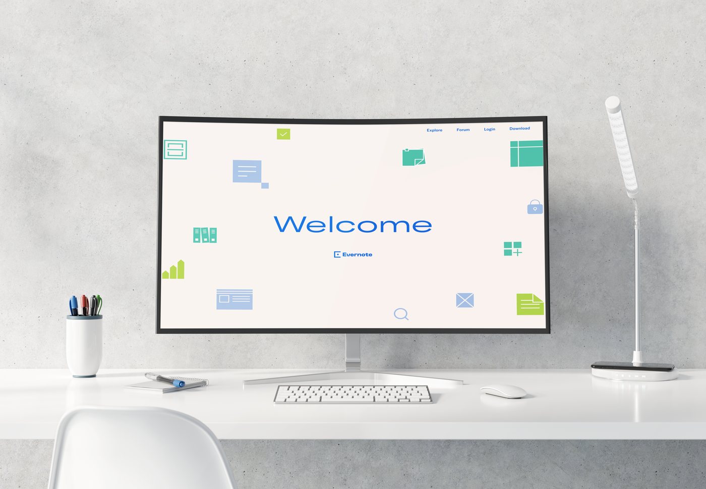 Evernote website welcome screen on a monitor